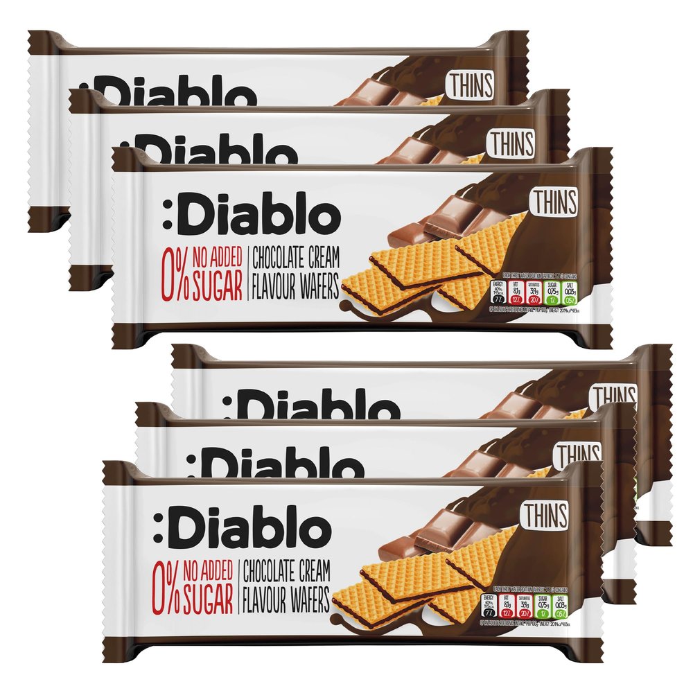 Diablo No Added Sugar Chocolate Cream Wafers - Nut-Free & SOYA-Free Thin Wafers, Perfect for Guilt-Free Snacking & Special Occasions, Sweet Treats for All - 150g, Pack of 6