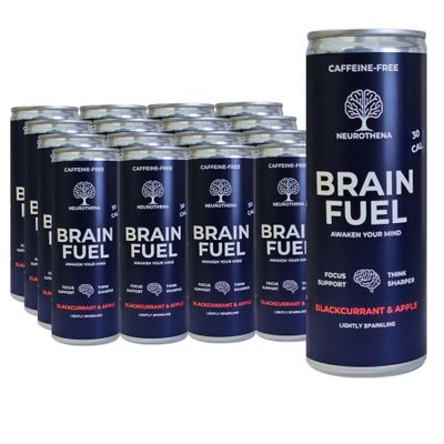 Neurothena Caffeine-Free Brain Fuel Nootropic Drink | Blackcurrant & Apple 12 Cans | Support Focus, Mental Clarity & Cognitive Performance | Lions Mane, Ginseng, Zynamite & Vitamins, Magnesium & Zinc