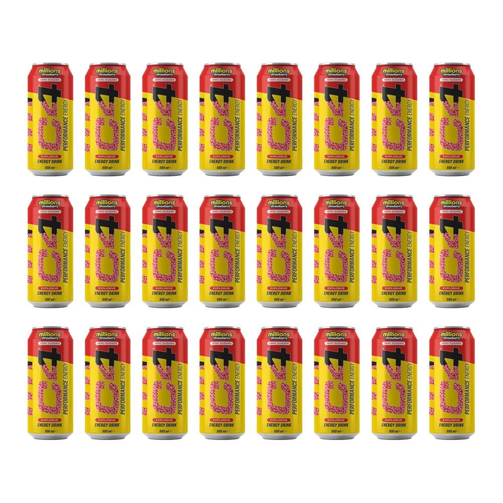 C4 Performance Drink Sugar Free Energy Drink with Caffeine, Betaine, Taurine & B Vitamins Pre Workout Flavoured Energy Drink | Low Calorie Soft Drink 500ml (Pack 24, Millions Strawberry)