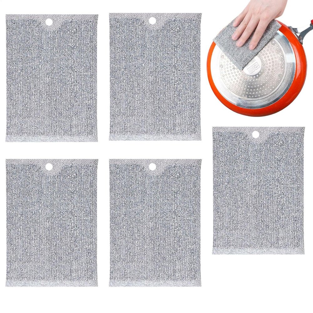 Non Scratch Wire Dishcloth 5 Pieces Wire Dishwashing Rags for Kitchen