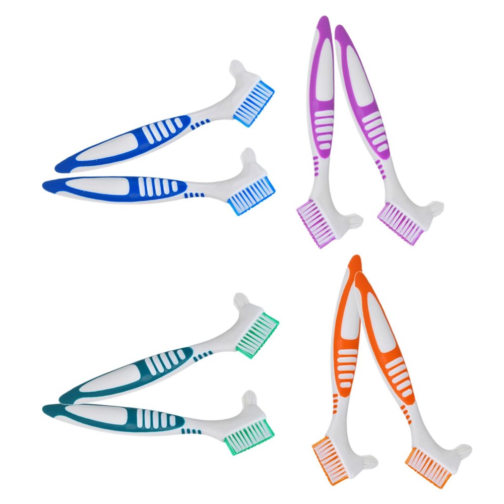 HAMPPLIES 8pcs Dual-Ended Denture Toothbrush with Deep Cleaning Nylon Bristles for False Teeth and Retainers Soft Double-Sided Brush Heads Reach Clean Areas Comfortable Grip for Elderly