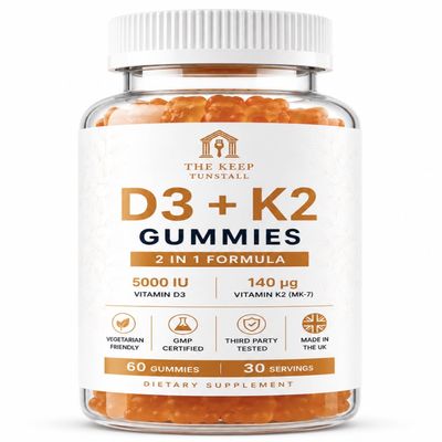 Vitamin D3 + K2 Gummies Supports Bone Health, Immune System and Muscle Health 2-in-1 Formula for Bone, Heart & Immune Support Vegan, Sugar-Free, Gluten-Free 60 Gummies - 30 Day Supply