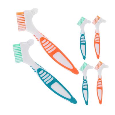Healeved 6pcs Denture Cleaning Brush Travel Oral Denture Brush Hard Toothbrush for False Teeth Cleaning Oral Care