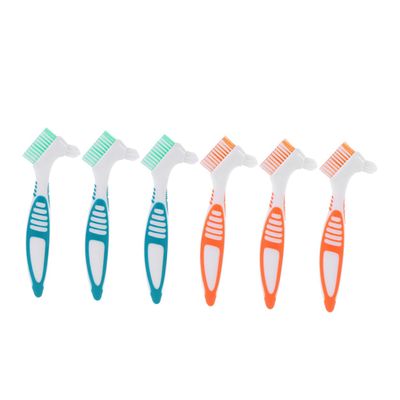 Abaodam 6pcs Denture Cleaning Brushes with Unique Angled Heads for Deep False Teeth Care Portable Retainer Toothbrushes with Visible Bristles for Home and Travel Use