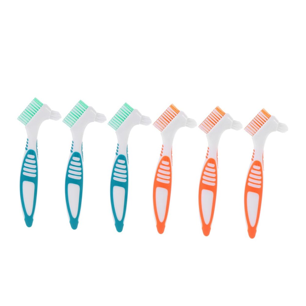 Abaodam 6pcs Denture Cleaning Brushes with Unique Angled Heads for Deep False Teeth Care Portable Retainer Toothbrushes with Visible Bristles for Home and Travel Use