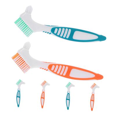 BIUDECO 6pcs Denture Brush with Large Ergonomic Handle Double-Sided Deep Cleaning Toothbrush for False Teeth and Retainers Portable Dental Care Brushes for Debris Removal and Travel Use