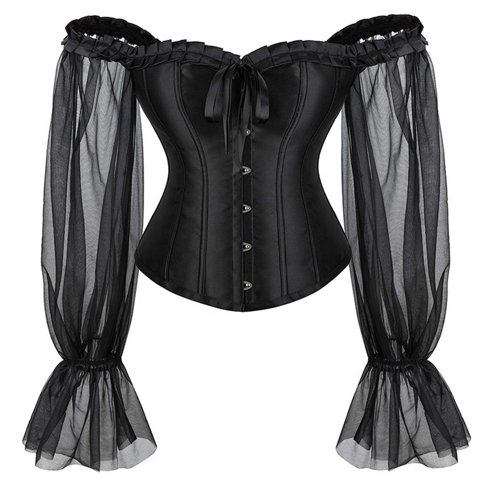 Generisch Women's Carmen Corset with Transparent Puff Sleeves - Black Gothic Lace Up Top | Bodycon Corset for an Elegant Appearance, style_e01 black, M
