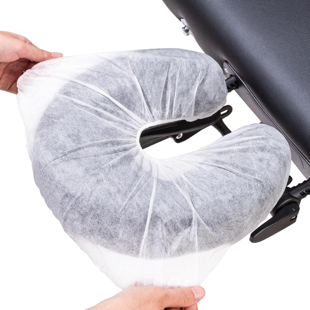 100PCS Disposable Elasticised & Fitted Face Cradle Covers, Non-woven Ultra Soft Massage Face Covers Headrest Covers for Massage Tables, Massage Chairs, Universal Size Beauty Salon SPA Face Rest Covers