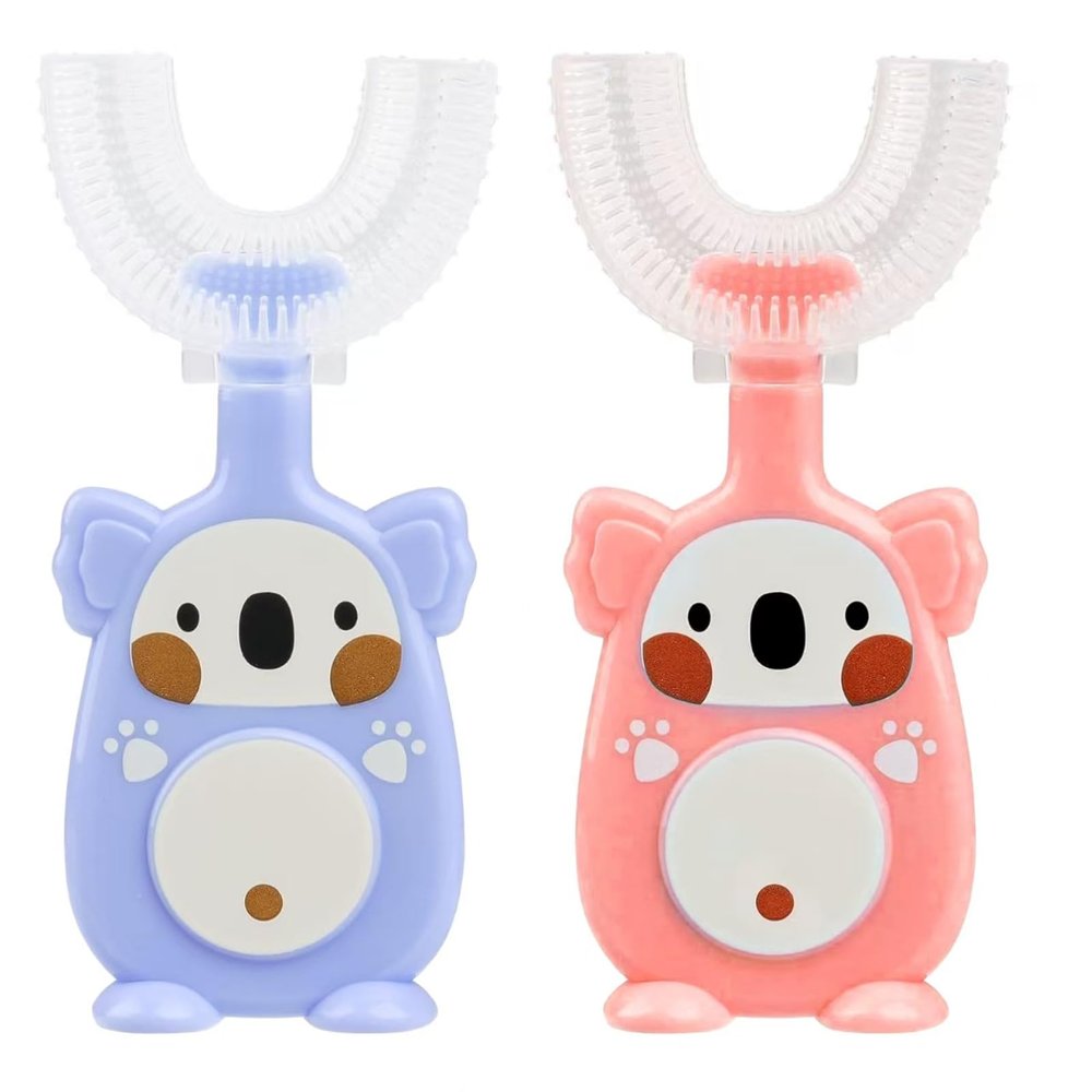 2 Pcs Kids U-Shaped Toothbrush Set with Soft Food-Grade Silicone Bristles and Replaceable Brush Heads for Toddlers Aged 2-6, Gentle Gum Massage and 360 Oral Cleaning for Home and Kindergarten