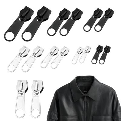 16Pcs Zipper Repair Kit 4 Sizes 3#5#8#10#, Zinc Alloy Zip Slider Replacement, Detachable Zip Repair Set, Eazy to Install Zippers Replacement for Luggage Coats Backpacks Jeans (Black, Silver)