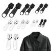 16Pcs Zipper Repair Kit 4 Sizes 3#5#8#10#, Zinc Alloy Zip Slider Replacement, Detachable Zip Repair Set, Eazy to Install Zippers Replacement for Luggage Coats Backpacks Jeans (Black, Silver)