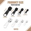 16Pcs Zipper Repair Kit 4 Sizes 3#5#8#10#, Zinc Alloy Zip Slider Replacement, Detachable Zip Repair Set, Eazy to Install Zippers Replacement for Luggage Coats Backpacks Jeans (Black, Silver) view 2