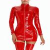 Womens Faux Leather Mini Dress Sexy Wet Look Bodycon Club Front Full Zip Up Sleeveless Lingerie One Piece Bodysuit Latex Shiny Metallic Outfits Slim Fit Costume Cosplay Catsuit Nightwear (Red2, M) view 3