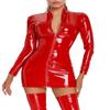 Womens Faux Leather Mini Dress Sexy Wet Look Bodycon Club Front Full Zip Up Sleeveless Lingerie One Piece Bodysuit Latex Shiny Metallic Outfits Slim Fit Costume Cosplay Catsuit Nightwear (Red2, M) view 4