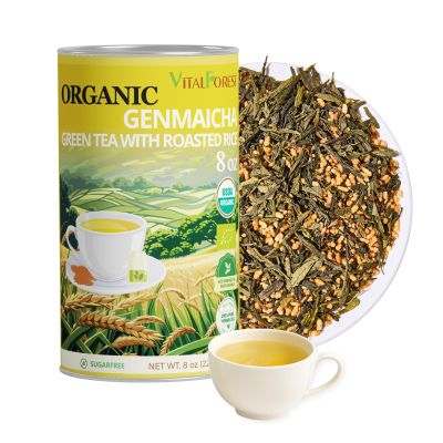 8oz Organic Genmaicha Green Tea with Roasted Rice, Genmaicha Tea Loose Leaf, Japanese Style Roasted Green Tea, Brown Rice Tea, Smooth Nutty Flavor
