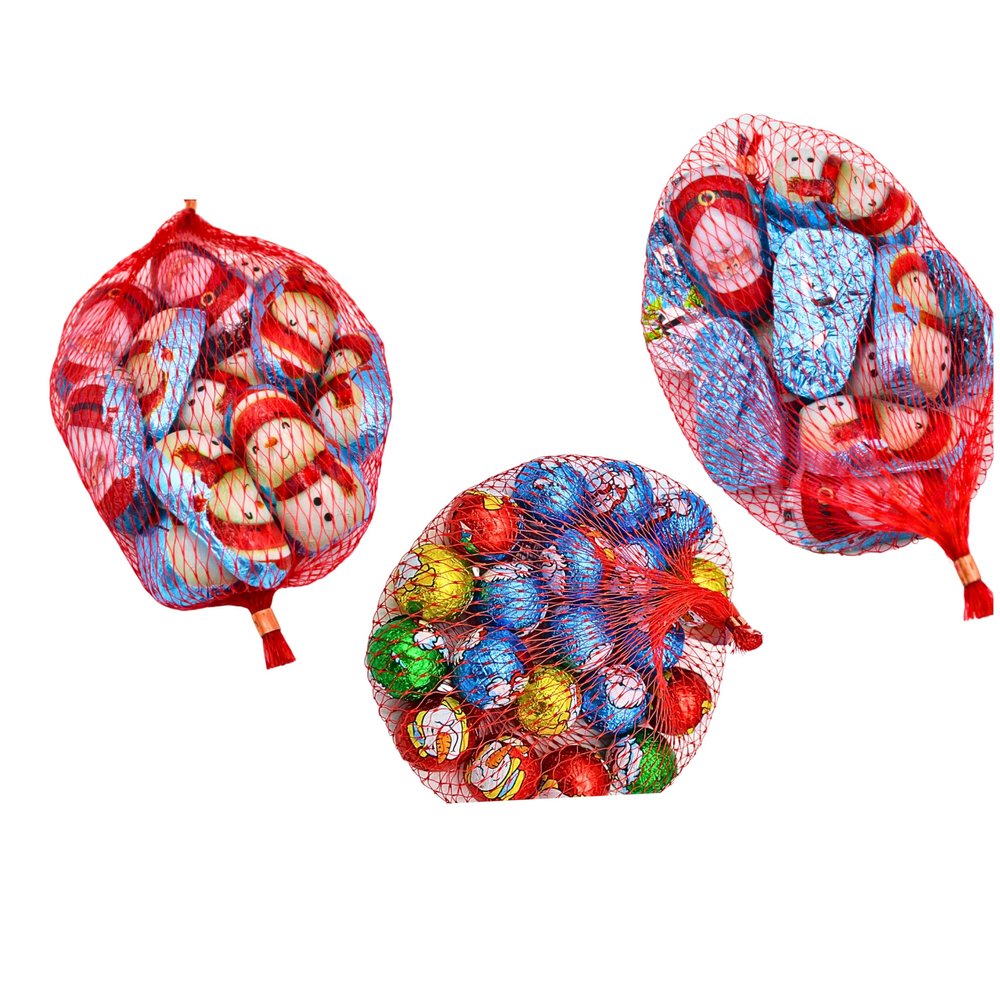 Chocolate Santa, Christmas Chocolate Snow Men And Balls In Nets - Individually Foiled Milk Choc Gift Pack - Novelty Stocking Fillers Kids Men Women - Secret Santa Gift - Pack Of 3 x 100g Each