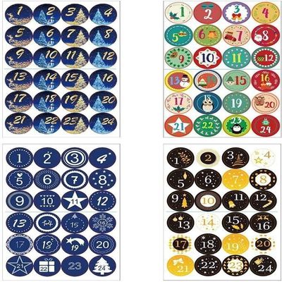 24Pcs/Set Merry Christmas Advent Calendar Number Paper Sticker Cookie Candy Seal Gift Stickers Labels Xmas Diy Packaging Decor Nice Design