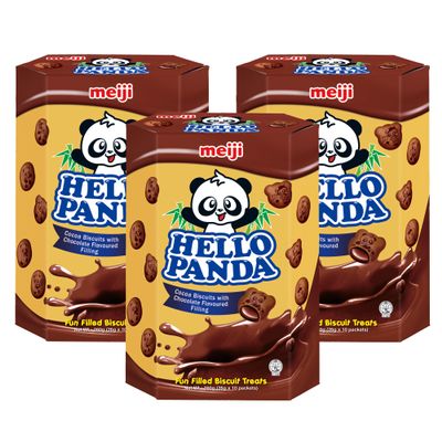 Meiji Hello Panda Double Chocolate Biscuits 260g x 3 Packs Fun, Crunchy Biscuits Filled with Smooth Chocolate Cream