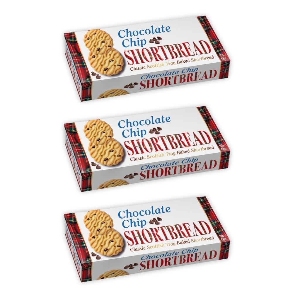 Chocolate Chip Shortbread Biscuits 135g Each Classic Scottish Tray Baked Cookies Crunchy & Buttery Treats for Tea Time or Snacking Bundle of 3