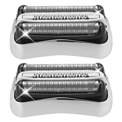 2 Pack 32S Replacement Shaver Heads Compatible with Braun Series3 - Fits 3040s/3010s/310s/3000s/3050cc/3080s/390cc | Silver |Stainless Steel Reciprocating Blades| Easy Snap-On