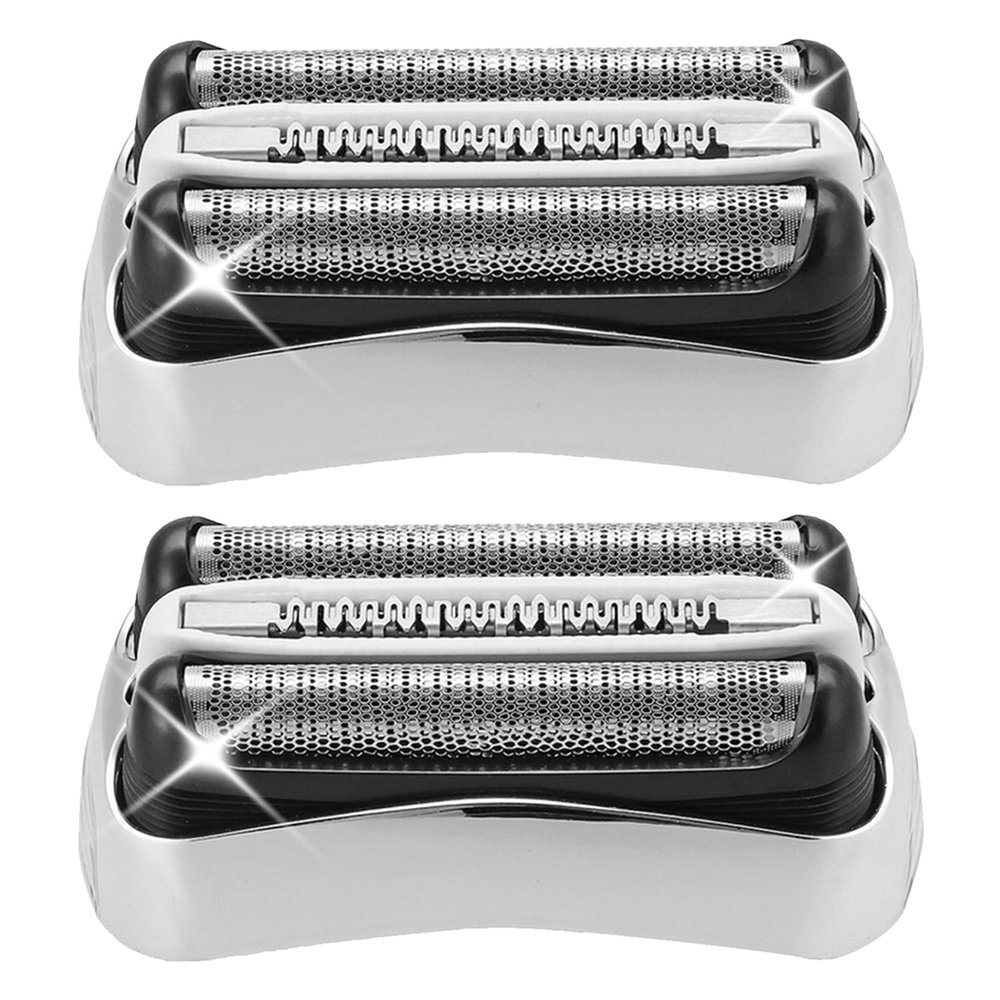 2 Pack 32S Replacement Shaver Heads Compatible with Braun Series3 - Fits 3040s/3010s/310s/3000s/3050cc/3080s/390cc | Silver |Stainless Steel Reciprocating Blades| Easy Snap-On