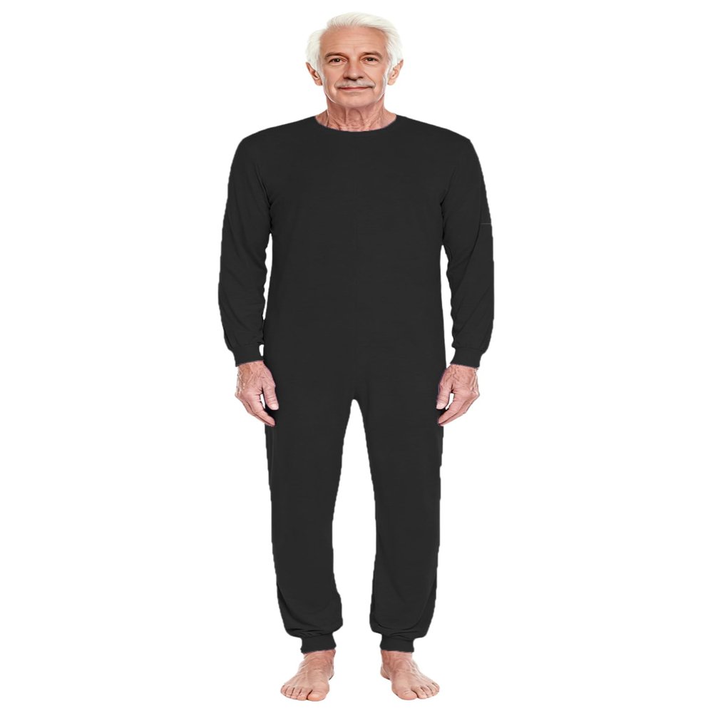 YiZYiF Men's Long Sleeve Back Zip Rompers Incontinence Care Special Needs Anti-Strip Adaptive Jumpsuit Black M