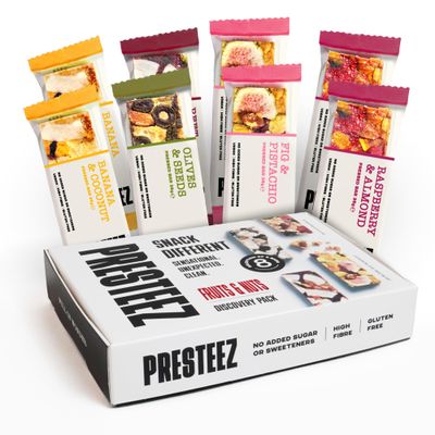 Presteez Fruit & Nut Mixed Flavours Bars, Vegan, No Added Sugar, 8 Pack