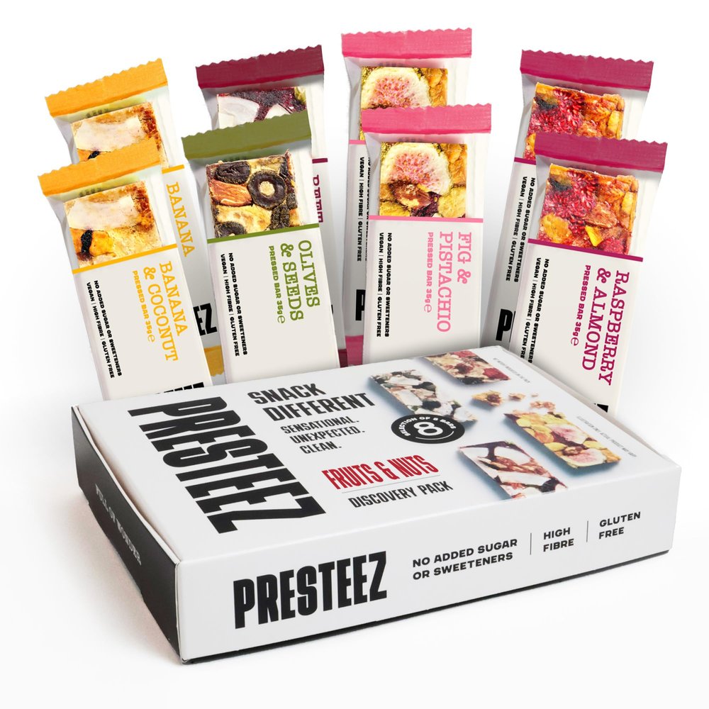 Presteez Fruit & Nut Mixed Flavours Bars, Vegan, No Added Sugar, 8 Pack