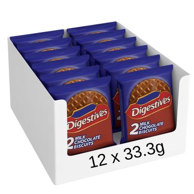 Bulk Buy Milk Chocolate Digestive Biscuit Packs Individually Wrapped Crunchy Wheat Biscuits - On-the-Go Snack, Tea & Coffee Break Treats (12, Milk Chocolate)