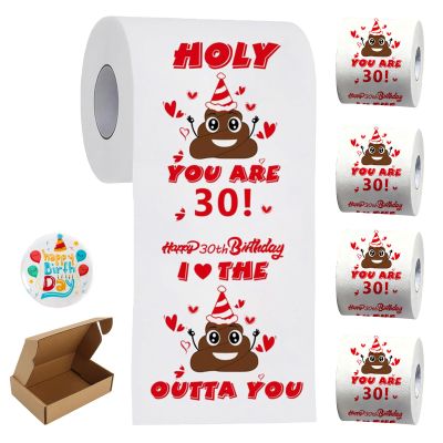 4PCS 30th Birthday Funny Toilet Rolls, Happy Prank Toilet Paper, Novelty Gag Gifts 30th Birthday Decoration Party Supplies, 3 Layers, with Birthday Badge 58mm, 30TH Birthday Gifts for Women Men