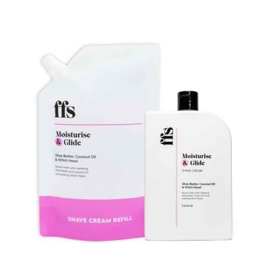 FFS Beauty Moisturise & Glide: New 300ml Refill Pouch & New 150ml Easy-squeeze Botte Shave Cream Bundle