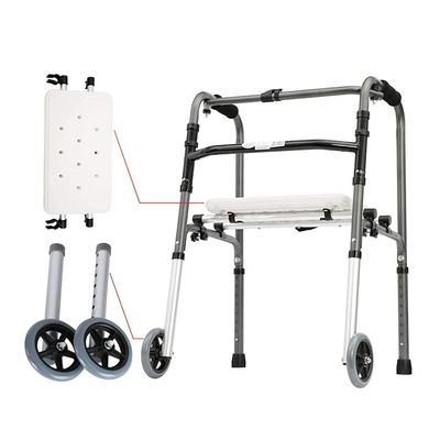 Folding Shower Chair Rollator with 2 Wheels,Heavy-Duty Elderly Walker - Adjustable Height Steel Mobility Aid Walking