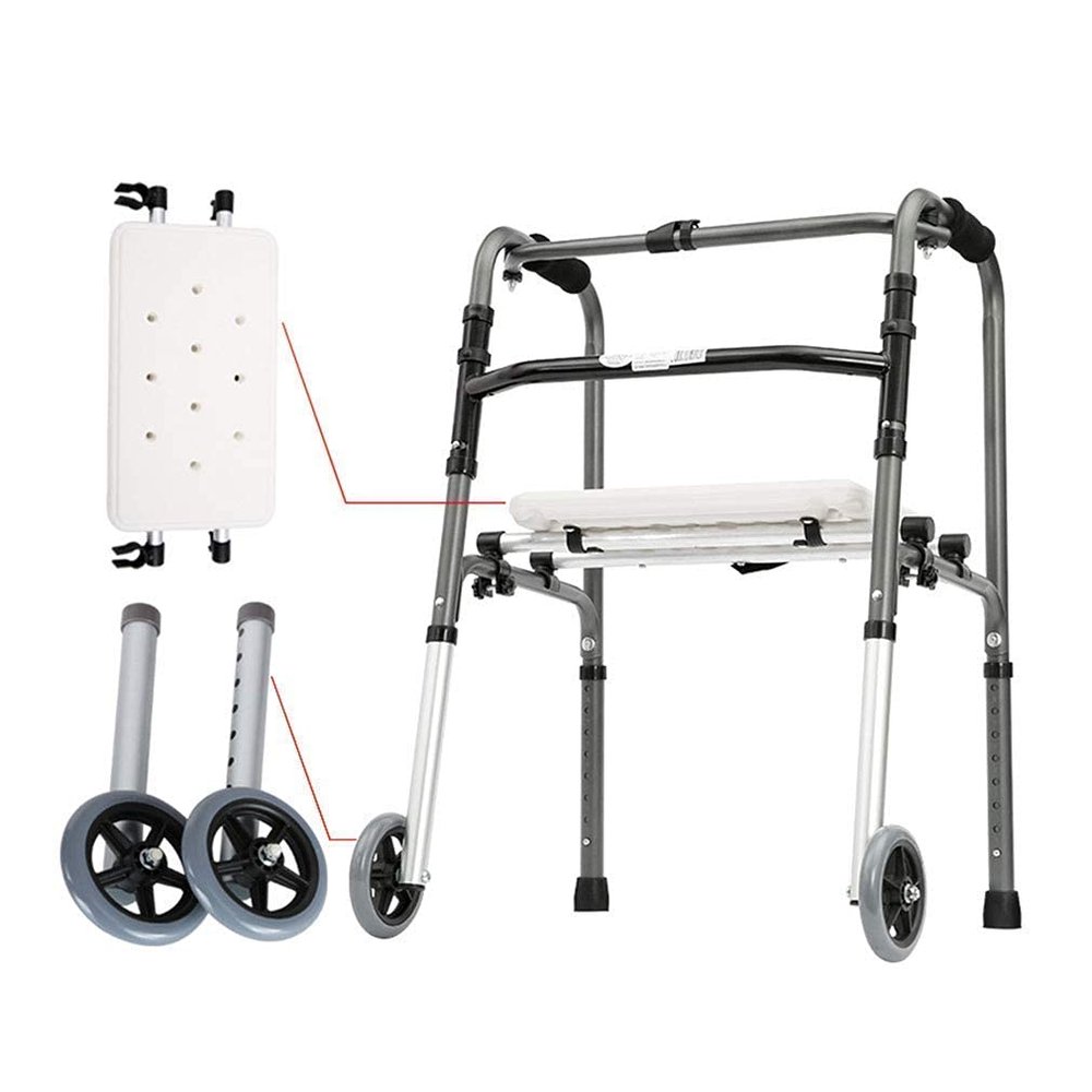 Folding Shower Chair Rollator with 2 Wheels,Heavy-Duty Elderly Walker - Adjustable Height Steel Mobility Aid Walking