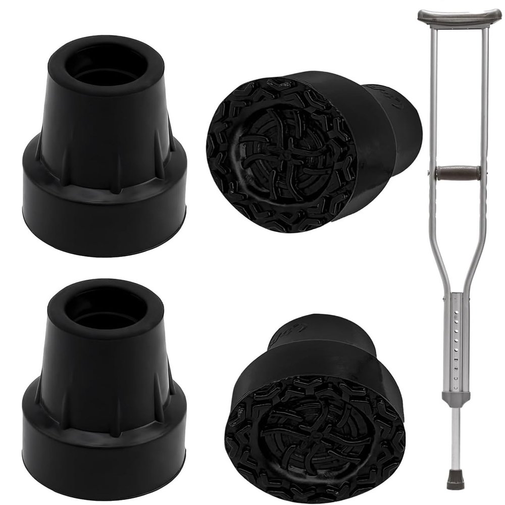 4 Pack Crutches Ferrules for Adults, Walking Stick Rubber Ends, Anti Slip Rubber Replaces Ends, Cane Tip For 19 Mm Diameter, Walking Sticks Canes, Sticks(Black Flower Base)