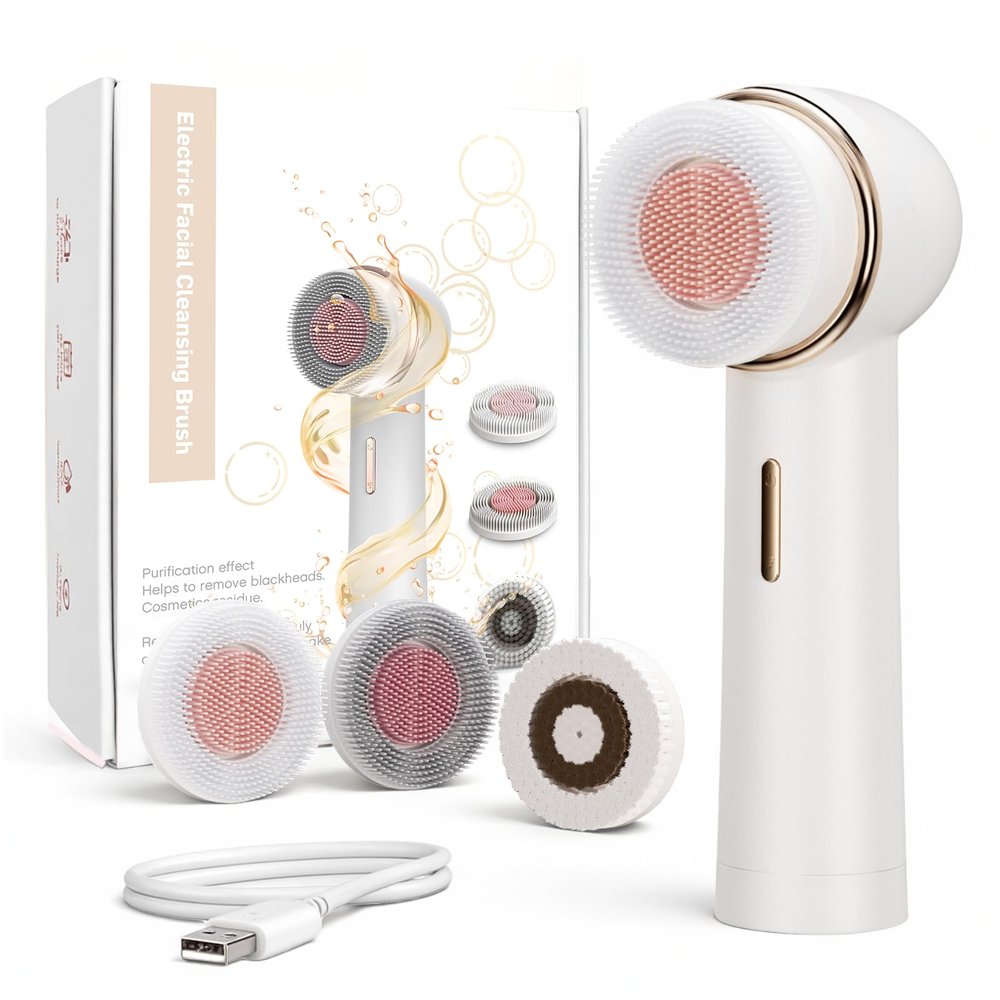 Dual Rotating Facial Cleansing Brush Teen Girls Electric Face Scrubber,