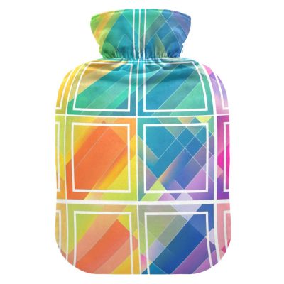Colorful Gradient Geometric Print Water Bottle for hot Water with Soft Cover, 2L hot compresses for The Body for Tummy Warmer, Hot and Cold Therapies, Bolsa de agua Caliente para el Dolor