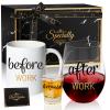 PUGED Before Work After Work Because Work Gift Set 11 oz Coffee Mug 18 oz Wine Glass 2 oz Shot Glass with Gifted Box for Coworkers Boss Office Gifts Bosses Day Christmas Farewell Party Gift (Black) view 1