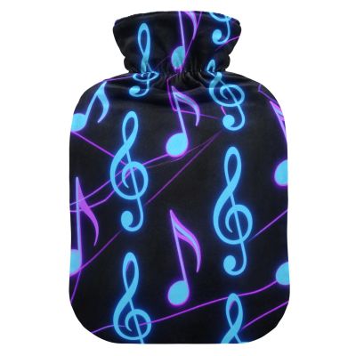 Bright Color Music Signs Cute hot Water Bottle with Soft Cover, 2L Warm Water Bottle for Bed for Sore Muscle, Hot and Cold Therapies, Bolsa Caliente para Dolores musculares