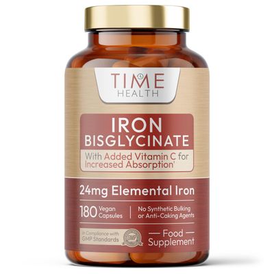 Gentle Iron High Strength 24mg Iron Plus Natural Vitamin C 180 Capsules - for Men and Women Active & Bioavailable Form UK Made Supplement GMP Standards Zero Additives Vegan