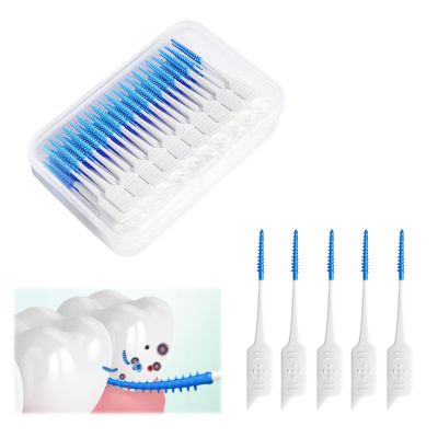 200 PCS Dual-Use Silicone Interdental Brushes Disposable Dental Floss Picks Toothpick Cleaning Tool for Braces Between Teeth Oral Effective Teeth Cleaning