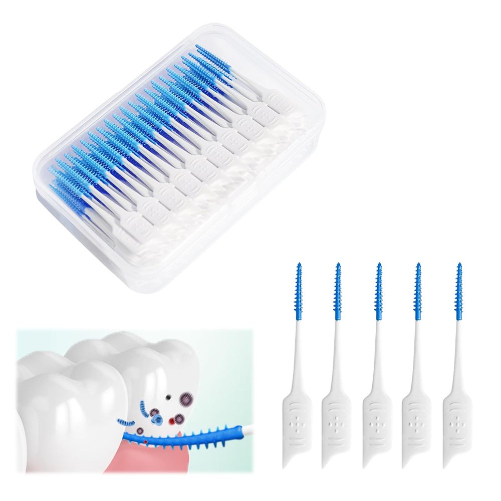 200 PCS Dual-Use Silicone Interdental Brushes Disposable Dental Floss Picks Toothpick Cleaning Tool for Braces Between Teeth Oral Effective Teeth Cleaning