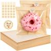 100PCS Bakery Bags with Window, 7.1 x 7.5 IN Individual Cookie Bags with Seal, Brown Cookie Packaging, Heat Sealable & Grease Resistant Paper Pastry Bags for Baked Goods Bagel Donut Sandwich Bread view 1