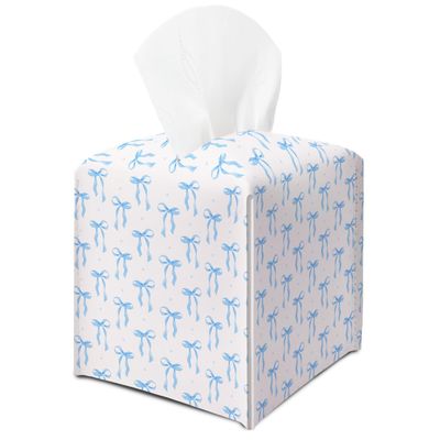 Blue Ribbon Bow Tissue Box Cover, Square Tissue Box Cover Leather Tissues Holder, Facial Paper Organizer Dispenser for Home Bathroom Office Bedroom Tabletop Decor -21