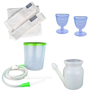Combo Pack of Wet Pack Cotton Patti and Enema kit Satvik 1500ml and Jal Neti Lota 500 ML, Set of 2 Eye Cups