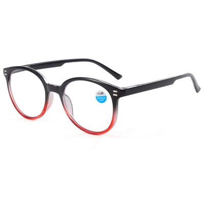 KOOSUFA Large Round Reading Glasses Blue Light Blocking Women Men Fashion Gradient Frame Spring Hinge Reader Eyeglasses Eyewear (1x Black-red, +3.5)