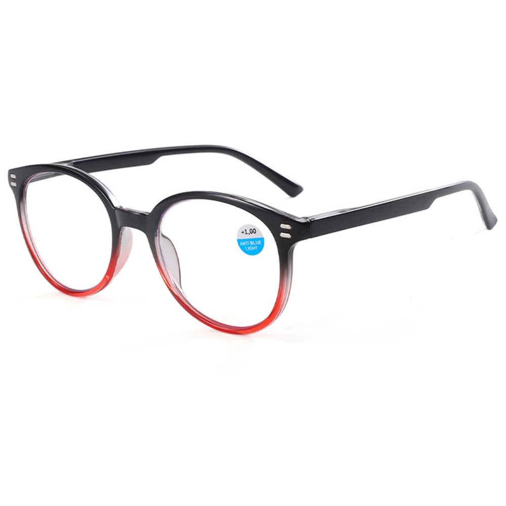 KOOSUFA Large Round Reading Glasses Blue Light Blocking Women Men Fashion Gradient Frame Spring Hinge Reader Eyeglasses Eyewear (1x Black-red, +3.5)