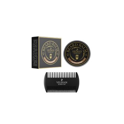 Velihan Beardcare - Beard Care Duo Pack - Beard Balm - Beard Comb - Beard Care set - Gift for him - Gift for boyfriend - Gift set men (30g, Sandalwood)