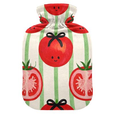 Cute Cartoon Tomato Red hot Bottle Water Bag with Soft Cover, 2L hot Water Bag for Hot and Cold Therapies