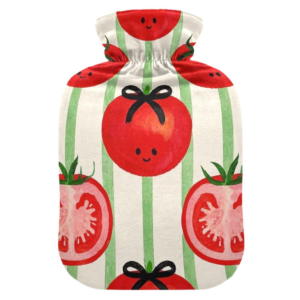Cute Cartoon Tomato Red hot Bottle Water Bag with Soft Cover, 2L hot Water Bag for Hot and Cold Therapies