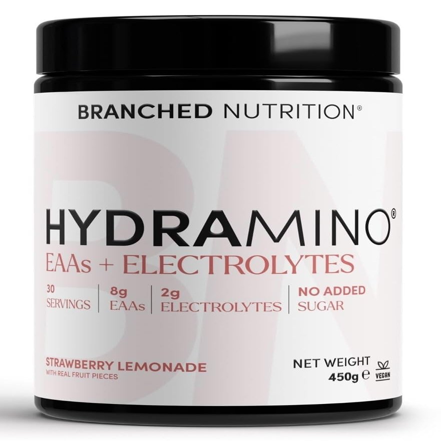 Electrolyte Powder with EAAs | Sugar Free Hydration & Recovery Drink | 8g Essential Amino Acids, 2g Electrolytes, Zero Caffeine | 30 Servings | HYDRAMINO Strawberry Lemonade